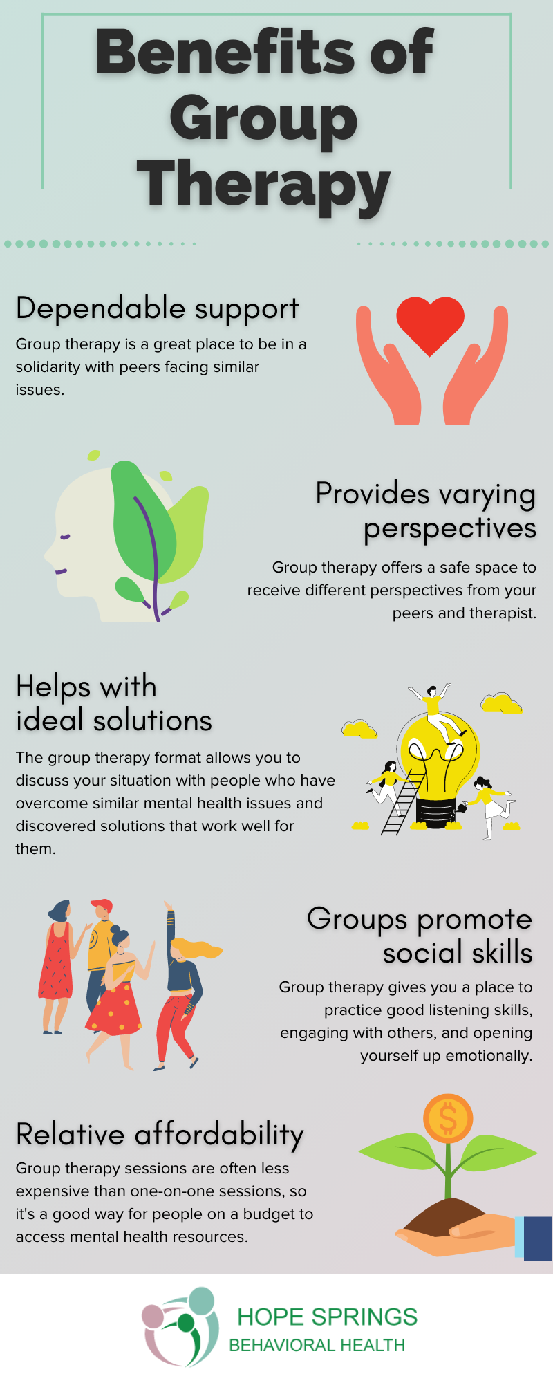 An infographic explaining the benefits of group therapy